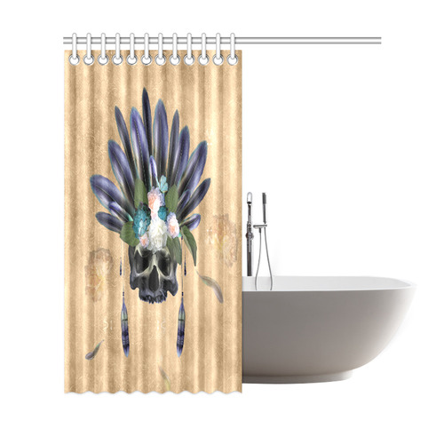 Cool skull with feathers and flowers Shower Curtain 69"x72"