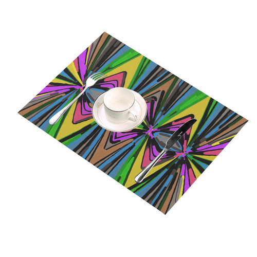 psychedelic geometric graffiti triangle pattern in pink green blue yellow and brown Placemat 14’’ x 19’’