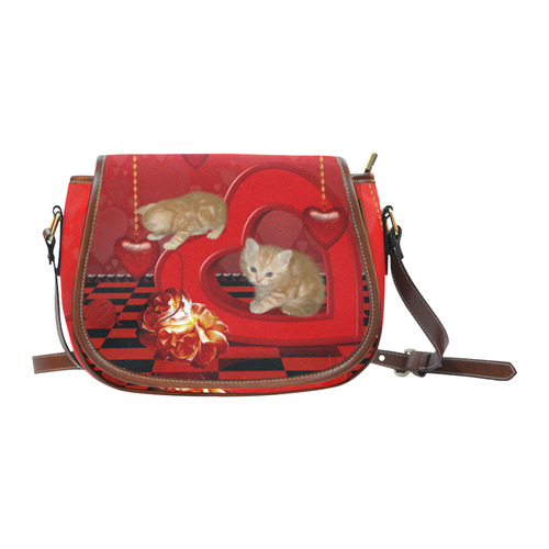 Cute kitten with hearts Saddle Bag/Small (Model 1649) Full Customization