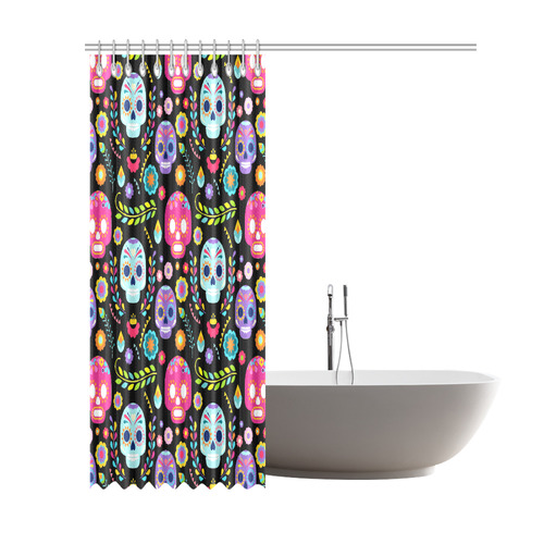 Day of the Dead Sugar Skull Floral Pattern Shower Curtain 69"x84"