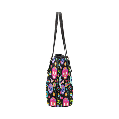 Sugar Skull Day of the Dead Floral Pattern Leather Tote Bag/Small (Model 1651)