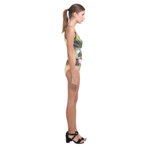 Amazing skull with feathers and flowers Vest One Piece Swimsuit (Model S04)