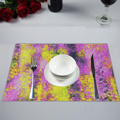 vintage psychedelic painting texture abstract in pink and yellow with noise and grain Placemat 14’’ x 19’’ (Set of 4)