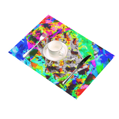 camouflage psychedelic splash painting abstract in blue green orange pink brown Placemat 14’’ x 19’’ (Set of 2)