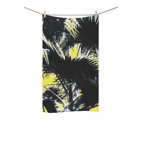 black and white palm leaves with yellow background Custom Towel 16"x28"