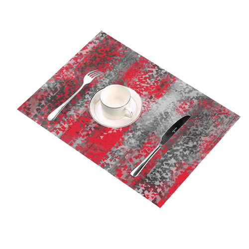 psychedelic geometric polygon shape pattern abstract in black and red Placemat 14’’ x 19’’ (Set of 6)