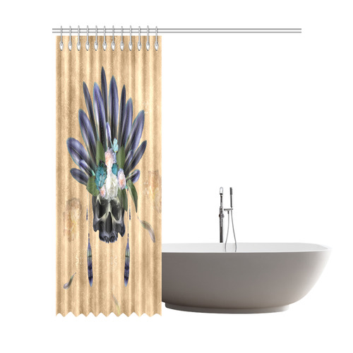 Cool skull with feathers and flowers Shower Curtain 72"x84"