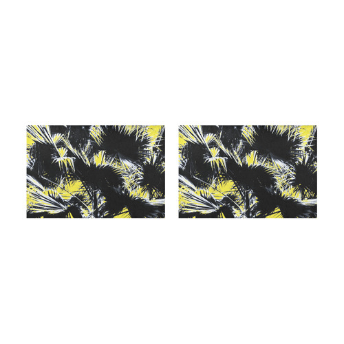 black and white palm leaves with yellow background Placemat 12’’ x 18’’ (Two Pieces)