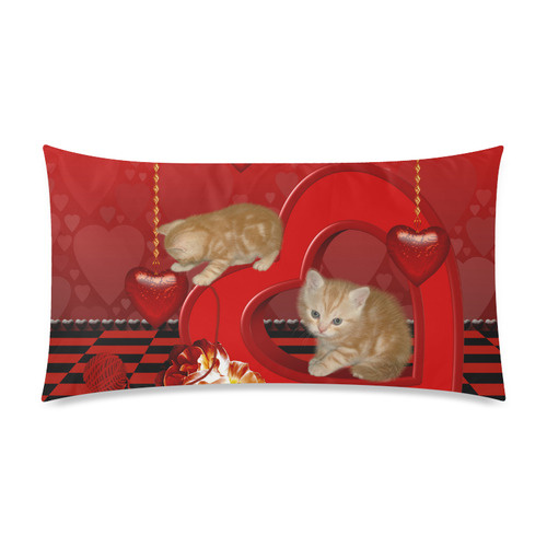 Cute kitten with hearts Rectangle Pillow Case 20"x36"(Twin Sides)