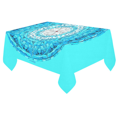Protection from Jerusalem in blue Cotton Linen Tablecloth 60"x 84"