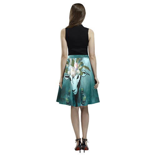 The billy goat with feathers and flowers Melete Pleated Midi Skirt (Model D15)
