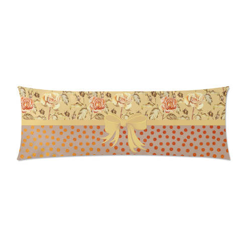 Vintage Roses Polka Dots Ribbon - Red Gold Custom Zippered Pillow Case 21"x60"(Two Sides)