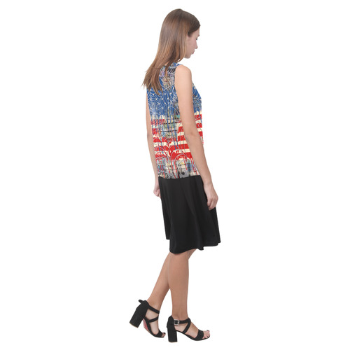 USA Flag Drip Design Holiday Dress Sleeveless Splicing Shift Dress(Model D17)
