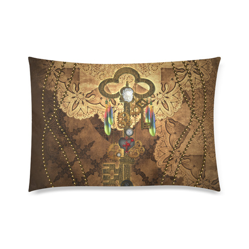 Steampunk, key with clocks, gears and feathers Custom Zippered Pillow Case 20"x30" (one side)