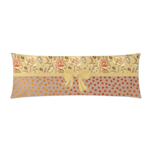 Vintage Roses Polka Dots Ribbon - Red Gold Custom Zippered Pillow Case 21"x60"(Two Sides)