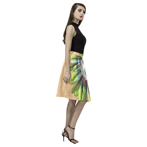 Amazing skull with feathers and flowers Melete Pleated Midi Skirt (Model D15)