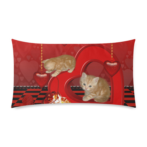 Cute kitten with hearts Custom Rectangle Pillow Case 20"x36" (one side)