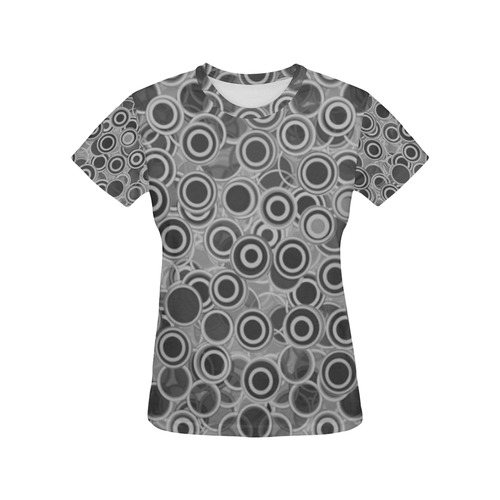 Transparent fun circles, retro in black and gray All Over Print T-Shirt for Women (USA Size) (Model T40)