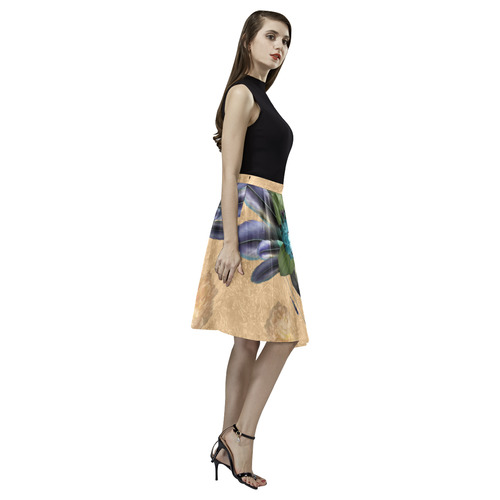 Cool skull with feathers and flowers Melete Pleated Midi Skirt (Model D15)