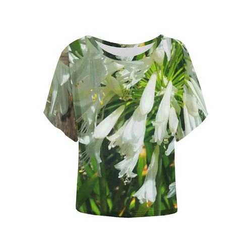 White Summer Flowers LA Floral 2017 Women's Batwing-Sleeved Blouse T shirt (Model T44)