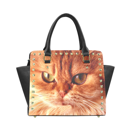 Orange Cat Rivet Shoulder Handbag (Model 1645)