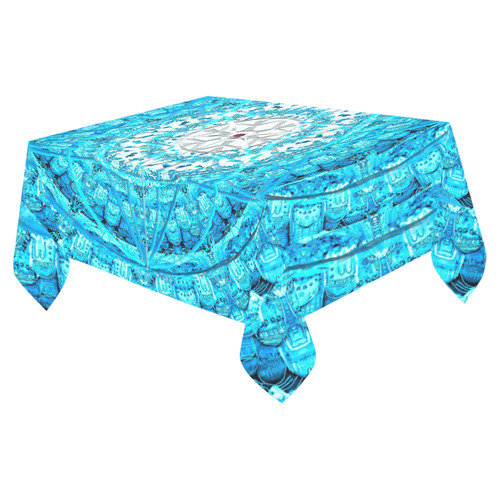 Protection from Jerusalem in blue Cotton Linen Tablecloth 52"x 70"