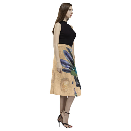 Cool skull with feathers and flowers Aoede Crepe Skirt (Model D16)