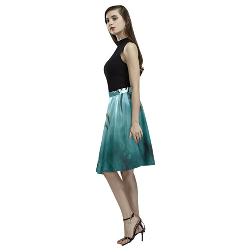 The billy goat with feathers and flowers Melete Pleated Midi Skirt (Model D15)