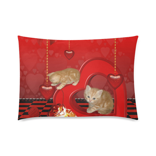 Cute kitten with hearts Custom Zippered Pillow Case 20"x30"(Twin Sides)