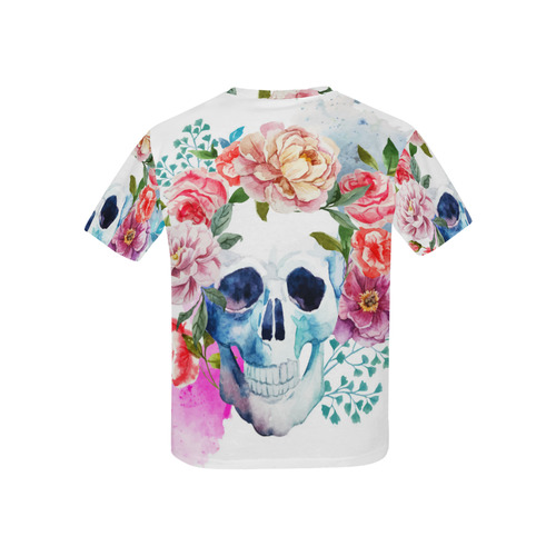 Watercolor Skull With Flowers Floral Kids' All Over Print T-shirt (USA Size) (Model T40)