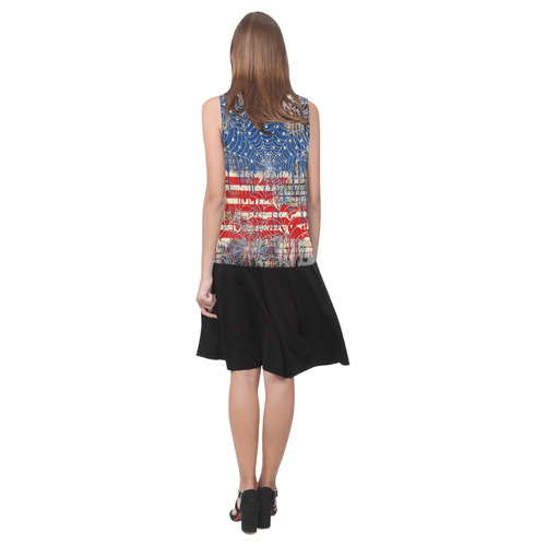 USA Flag Drip Design Holiday Dress Sleeveless Splicing Shift Dress(Model D17)