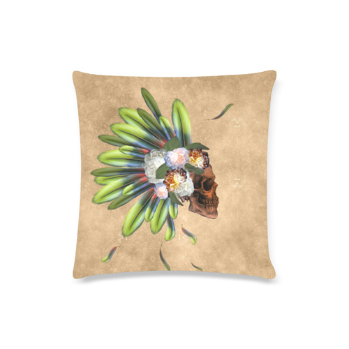 Amazing skull with feathers and flowers Custom Zippered Pillow Case 16"x16"(Twin Sides)