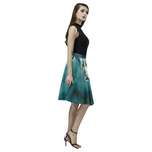 The billy goat with feathers and flowers Melete Pleated Midi Skirt (Model D15)