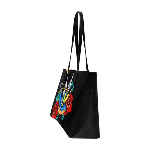 Bird With Red Roses Floral Tattoo Euramerican Tote Bag/Large (Model 1656)