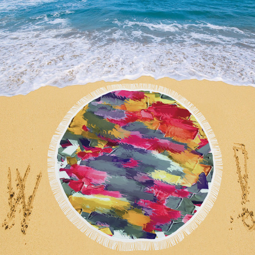 splash painting texture abstract background in red purple yellow Circular Beach Shawl 59"x 59"