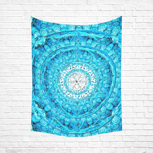 Protection from Jerusalem in blue Cotton Linen Wall Tapestry 60"x 80"