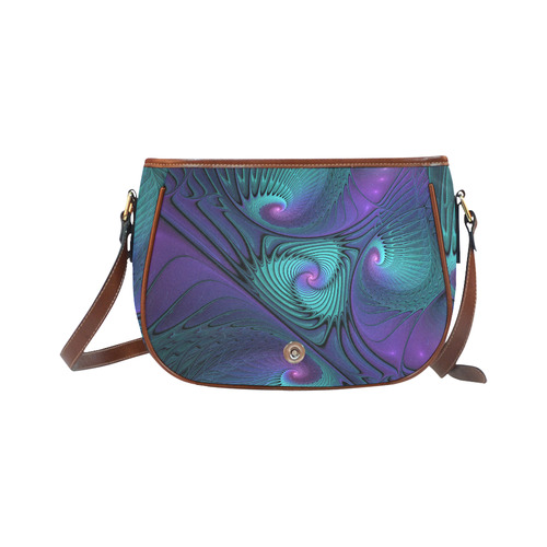 Purple meets Turquoise modern abstract Fractal Art Saddle Bag/Large (Model 1649)