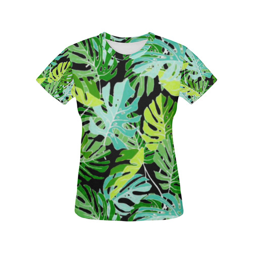 Tropical Leaves Floral Pattern All Over Print T-Shirt for Women (USA Size) (Model T40)