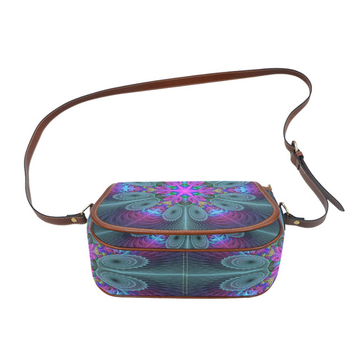 Mandala From Center Colorful Fractal Art With Pink Saddle Bag/Small (Model 1649) Full Customization