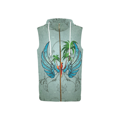 cute parrot with wings and palm All Over Print Sleeveless Zip Up Hoodie for Women (Model H16)