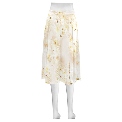 Lost in Antique White Flowers Mnemosyne Women's Crepe Skirt (Model D16)