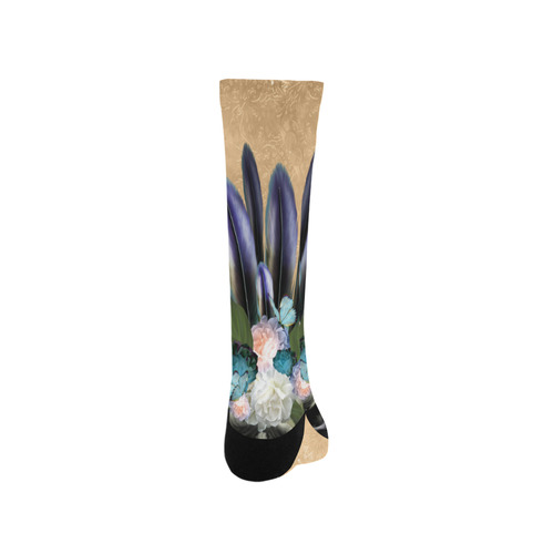 Cool skull with feathers and flowers Trouser Socks