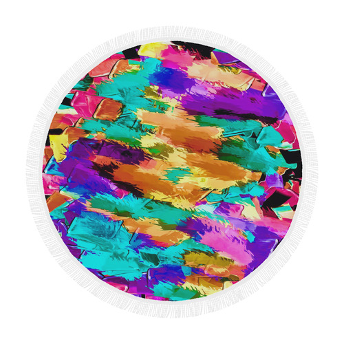 psychedelic splash painting texture abstract background in pink green purple yellow brown Circular Beach Shawl 59"x 59"