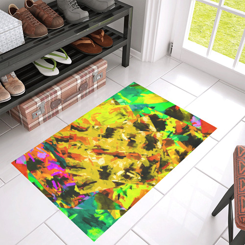 camouflage splash painting abstract in yellow green brown red orange Azalea Doormat 30" x 18" (Sponge Material)