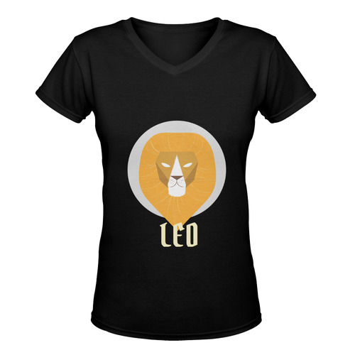 LEO black Women's Deep V-neck T-shirt (Model T19)