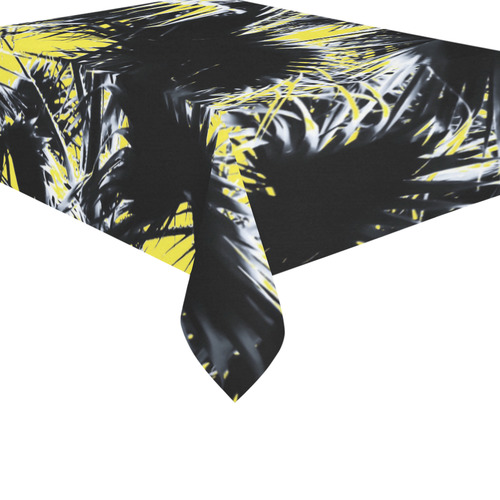 black and white palm leaves with yellow background Cotton Linen Tablecloth 60"x 84"