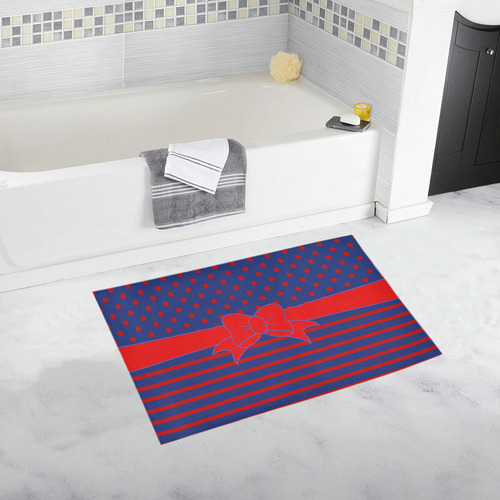 Polka Dots Stripes Comic Ribbon blue red Bath Rug 20''x 32''