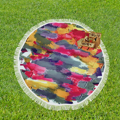 splash painting texture abstract background in red purple yellow Circular Beach Shawl 59"x 59"