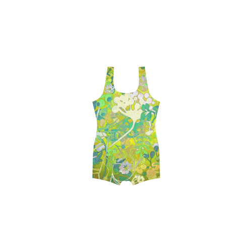 floral 1 in green and blue Classic One Piece Swimwear (Model S03)