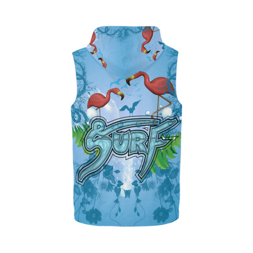 Surfing with flamingos All Over Print Sleeveless Zip Up Hoodie for Men (Model H16)